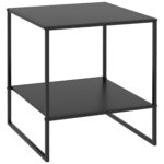 Tavolino da Caffè in Stile Industriale in Acciaio a 2 Ripiani, 40x40x45cm, Nero