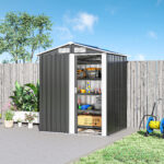 Casetta da Giardino Porta Attrezzi in Acciaio, Tetto inclinato e 4 Prese d'Aria, 152x132x188cm - immagine 9