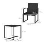 Set da Giardino 3 Pezzi con 2 Sedie con Cuscini e Tavolino con Piano in Vetro, Effetto Rattan Nero - immagine 3