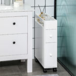 Mobiletto Salvaspazio Bagno con 4 Ruote, 2 Cassetti e Ripiano aperto, 16x49,5x66cm, Bianco - immagine 2