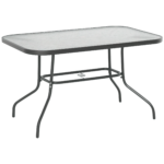 Tavolo da Giardino in Metallo e Vetro con Foro Ombrellone 120x80x70cm