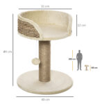 Albero Tiragraffi per Gatti con Lettino, Palo in Juta e Pallina Appesa, 40x40x49cm, Beige - immagine 3