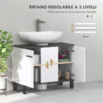 Mobile Sottolavabo Bagno con Armadietto 2 Ante e Ripiano Regolabile, 80x34x60 cm, Bianco Lucido - immagine 5