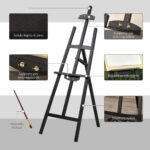 Cavalletto Pittura, 135 cm Cavalletto Treppiede per Dipingere su Tela, Cavalletto in Legno di Pino Regolabile, Portatile e Pieghevole con Pennello per Studio, Artisti e Pittori, Nero - immagine 6