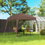 Gazebo Pieghevole da Giardino 2,4x2,4m con Struttura in Acciaio e Corde Antivento, Caffè - immagine 8