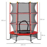 Trampolino Elastico per Bambini Ø1,6x1,9 m con Rete di Sicurezza e Pali Imbottiti, Età 3-10 Anni, Rosso - immagine 3