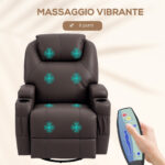 Poltrona Massaggiante Reclinabile con 8 Punti Massaggio e 5 Modalità, 84x92x109cm, Marrone Scuro - immagine 4
