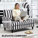 Poltrona da Salotto con Seduta Ampia in Velluto a Righe con Molle a S, 115x82x82 cm, Nero e Bianco - immagine 5