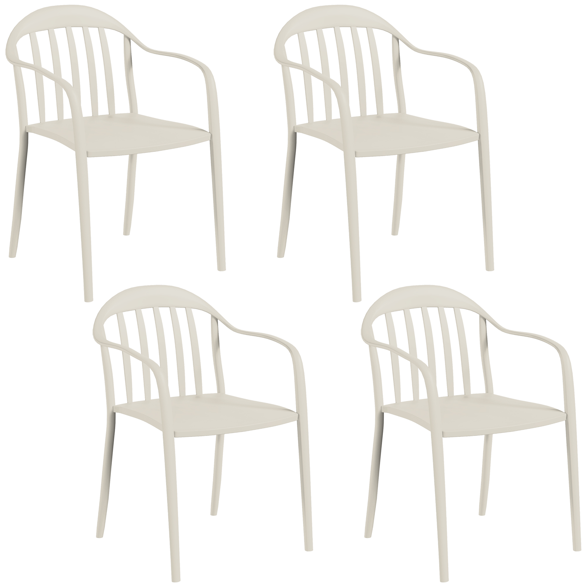 TcMcd7197d4c7828f.jpg Set 4 Sedie da Giardino Impilabili in PP con Schienale Alto e Braccioli, 57x54x78 cm, Grigio Chiaro - immagine 1