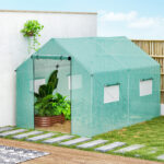 Serra a Tunnel 2x3x2 m con Porte e Finestre Avvolgibili e Tetto a Punta, in Acciaio e PE, Verde - immagine 8