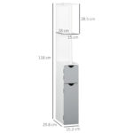Colonna Bagno con 2 Ripiani e 2 Armadietti, in Legno, 15,2x29,8x118 cm, Bianco e Grigio - immagine 3