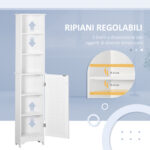 Colonna Bagno con Ripiano a 3 Livelli e Armadietto Chiuso, in MDF e Truciolato, 34x20x165 cm, Bianco - immagine 5