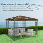 Copertura per Gazebo da Giardino 3x3 m in Tessuto Oxford 6D con Fori di Drenaggio, Marrone - immagine 3