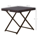 Tavolino da Giardino Pieghevole in Rattan Sintetico e Acciaio, Tavolino da Balcone Salvaspazio, 40x40x40cm, Marrone - immagine 3