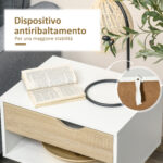 Set di 2 Comodini Moderni con Cassetto e Mensola, Base Rialzata e Gambe in Legno, 50x39x51cm, Bianco e Rovere - immagine 7