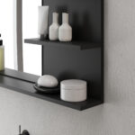 Specchio Bagno Moderno con 2 Ripiani Laterali e Ripiano Inferiore, in Legno e Vetro, 75x10x48 cm, Nero - immagine 9