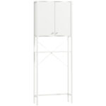 Mobile Bagno Sopra WC e Lavatrice con Armadietto e Ripiano Aperto, 64x20x180 cm, Bianco