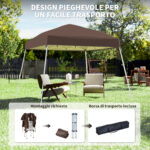 Gazebo Pieghevole da Giardino 2,4x2,4m con Struttura in Acciaio e Corde Antivento, Caffè - immagine 5