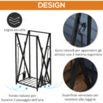 Portalegna da Interno ed Esterno in Acciaio con 4 Attrezzi Inclusi, Capacità 1kg 46x30x76cm Nero - immagine 5