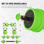 Set Pesi da Palestra 4 in 1 da 20kg, Convertibile in Kettlebell, 2 Manubri, Bilanciere e Supporto Flessioni, Verde - immagine 5
