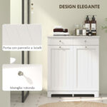 Mobile Portabiancheria con 2 Cesti Inclinabili, 2 Cassetti e 2 Ante a Ribalta per Bagno, 78x38x90cm Bianco - immagine 7