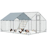Recinto per Galline da 12m² per 12-18 Animali con Tetto Impermeabile, Mangiatoia e Posatoio, 3x4x1,9m, Argento