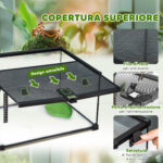 Terrario per Rettili Rialzato con Serratura e Termometro, in Vetro e Rete Metallica, 50x30x25 cm, Nero - immagine 5
