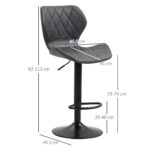 Set di 2 Sgabelli da Bar Alti in Finta Pelle con Altezza Regolabile, Sgabelli Cucina Girevoli con Schienale e Poggiapiedi, 46,5x49,5x92-113cm Grigio - immagine 3