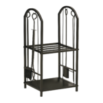 Portalegna per Camino a 2 Ripiani in Metallo con Paletta, Porta legna con Scopa, Attizzatoio e Pinza, 41,5x32,5x74,5 cm, Nero | Aosom Italy