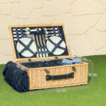 Cesta da Pic Nic per 4 Persone con Area Frigo e Accessori, in Vimini, 54x34x20 cm, color Legno - immagine 3