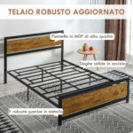 Struttura Letto Una Piazza e Mezza in Legno e Acciaio con Doghe in Stile Industriale, 140x2cm - immagine 4