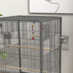 Gabbia per Uccelli in Acciaio e PP con 5 Porte, 2 Posatoi e Vassoio Estraibile, 48x46x78 cm, Grigio - immagine 9