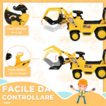 Escavatore per Bambini 2-4 Anni con Pinza, Pulsante per Suoni e Spazio Portaoggetti, 83x27x39 cm, Giallo e Nero - immagine 4