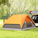 Tenda da Campeggio per 3 Persone Impermeabile con Tasche, Gancio per Lanterna e Borsa di Trasporto, Arancione - immagine 9