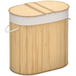 Cesto Portabiancheria a 2 Sezioni, 2 Coperchi e Capacità 1L con Sacca Interna Removibile, 62,5x37x60,5 cm
