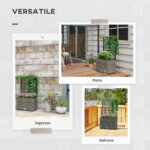 Fioriera con Grigliato per Rampicanti con 2 Vasi in Acciaio e Rattan PE, 57x30x107cm, Grigio - immagine 4