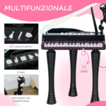 Pianoforte per Bambini a 32 Tasti con Sgabello, Microfono, Musiche, Luci e Gambe Rimovibili, Nero - immagine 4