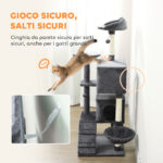 Albero per Gatti Alto 140 cm con 2 Casette, Lettino e Amaca per 2-3 Gatti, Rivestimento Peluche, Grigio - immagine 6