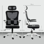 Sedia da Ufficio Regolabile e Reclinabile con Poggiatesta Rimovibile, in Tessuto a Rete, 60x59x114-122 cm, Nero - immagine 3