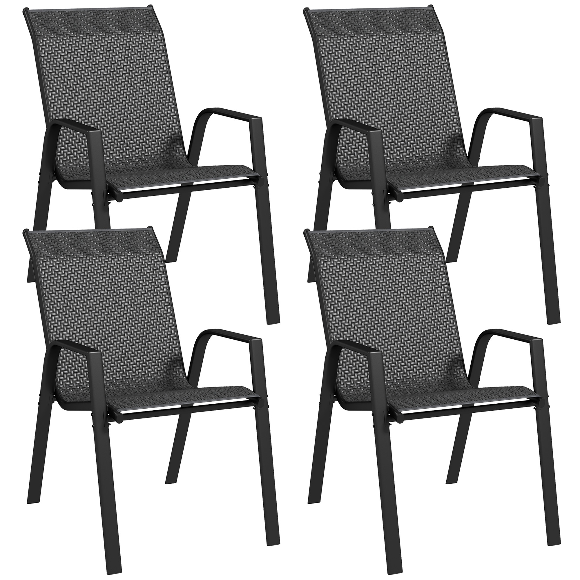 UbCdbe19492f9bd4d.jpg Set 4 Sedie da Giardino Impilabili con Braccioli in Rattan PE e Acciaio, Grigio - immagine 1