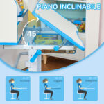 Banco Scuola per Bambini 6-12 Anni Regolabile con Luce LED, Leggio e Portapenne, in MDF, PP e Acciaio, Azzurro - immagine 7