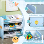 Mobiletto Portagiochi con 9 Cestini Rimovibili in MDF e Tessuto, 63x30x60cm, Azzurro - immagine 5