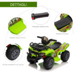 Quad Elettrico per Bambini 18-36 Mesi con Batteria Ricaricabile 6V e Fari, in Metallo e PP, 66x44x42 cm, Verde - immagine 5