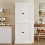 Mobile Cucina Alto con 6 Ripiani Regolabili e 2 Ante in Legno, 76x40,5x184 cm, Bianco - immagine 9