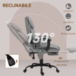 Poltrona Massaggiante e Reclinabile con Poggiapiedi, in Finta Pelle e Acciaio, 66x75x112-122 cm, Grigio - immagine 5