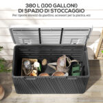 Panca Contenitore 380L in HDPE con 2 Maniglie Laterali e Leva a Gas, 115x60x60 cm, Nero e Grigio - immagine 4