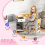 Banco Scuola e Sedia per Bambini da 3-6 Anni con Cassetto e Armadietto in Legno Bianco - immagine 6