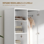 Armadio Moderno con 2 Cassetti, Ripiani Aperti e Vano Appendiabiti, 80x50x124 cm, Bianco - immagine 5