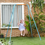 Altalena per Bambini 3-8 Anni da Giardino in Acciaio e PE con Seggiolino e Picchetti, 163x145x181 cm - immagine 2