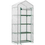 Serra per Piante Verticale con Scaffale a 4 Ripiani in Acciaio e PE Bianco, 70x50x160cm